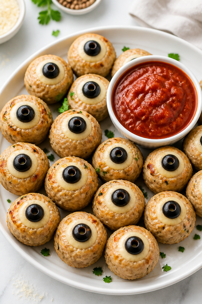 Creepy Monster Eye Turkey Meatball Appetizer Creepy Monster Eye Turkey Meatball Appetizer