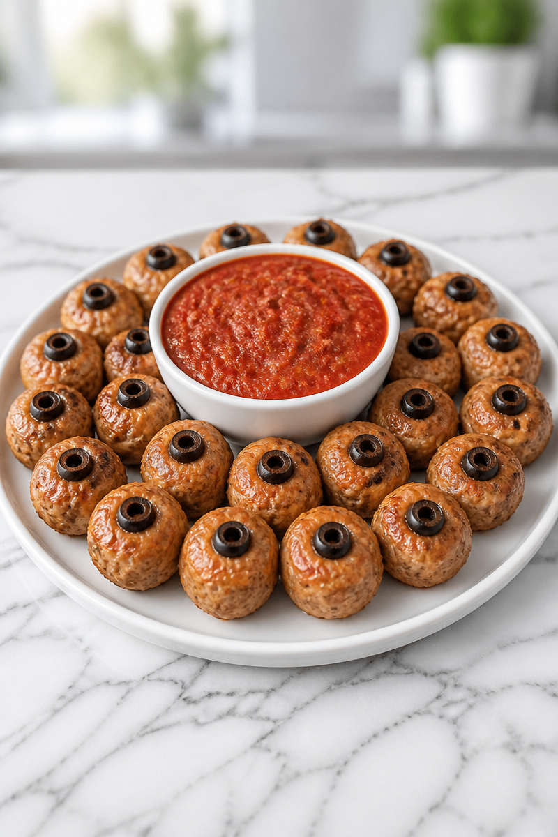 Creepy Monster Eye Turkey Meatball Appetizer Creepy Monster Eye Turkey Meatball Appetizer