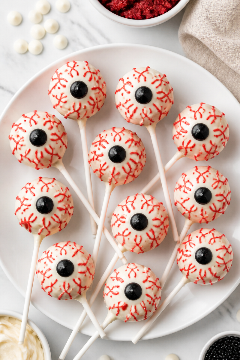 Creepy Red Velvet Eyeball Halloween Cake Pop