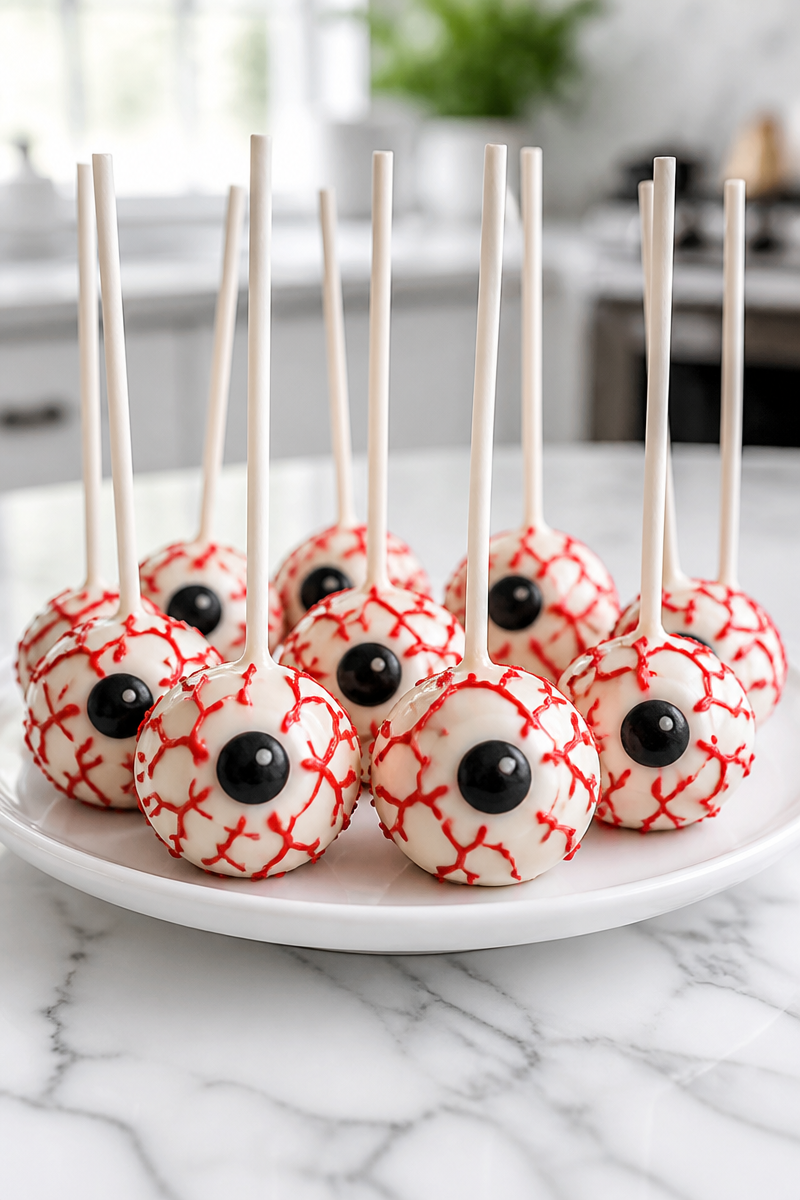 Creepy Red Velvet Eyeball Halloween Cake Pop