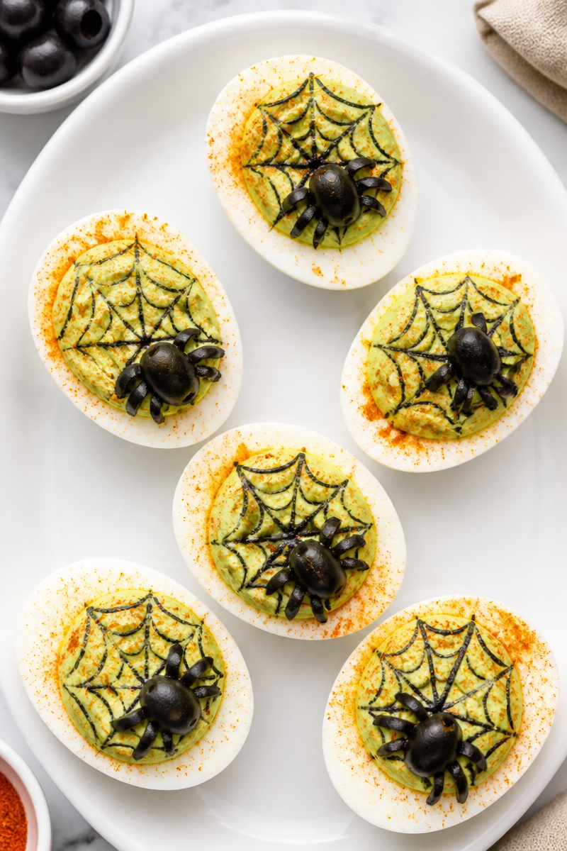 Creepy Spider Web Deviled Egg Halloween Snack For Party Creepy Spider Web Deviled Egg Halloween Snack For Party