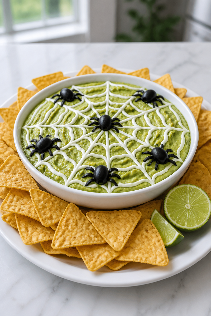 Creepy Spider Web Guacamole Halloween Food Idea Creepy Spider Web Guacamole Halloween Food Idea