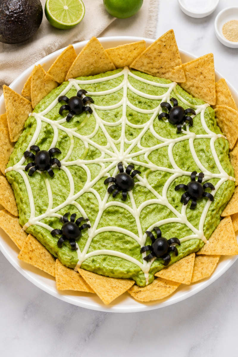 Creepy Spider Web Guacamole Halloween Food Idea Creepy Spider Web Guacamole Halloween Food Idea