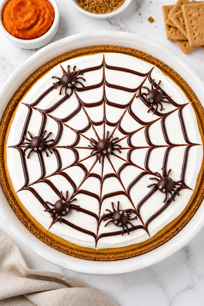 Creepy Spider Web Topped Pumpkin Cheesecake Halloween Dessert Creepy Spider Web Topped Pumpkin Cheesecake Halloween Dessert