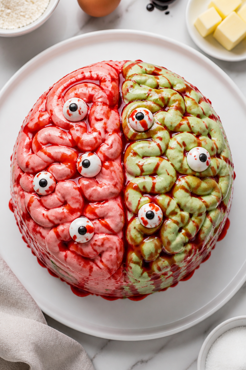 Creepy Zombie Brain Buttercream Halloween Cake Creepy Zombie Brain Buttercream Halloween Cake