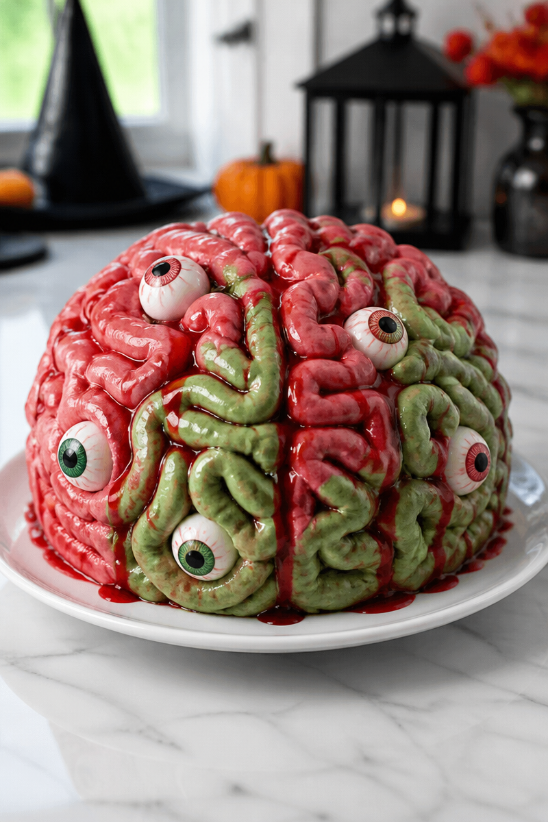 Creepy Zombie Brain Buttercream Halloween Cake Creepy Zombie Brain Buttercream Halloween Cake