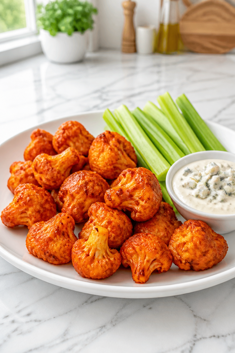 Crispy Baked Buffalo Cauliflower Bite Snack Crispy Baked Buffalo Cauliflower Bite Snack