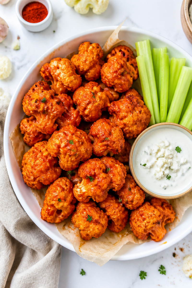 Crispy Baked Buffalo Cauliflower Bite Snack Crispy Baked Buffalo Cauliflower Bite Snack