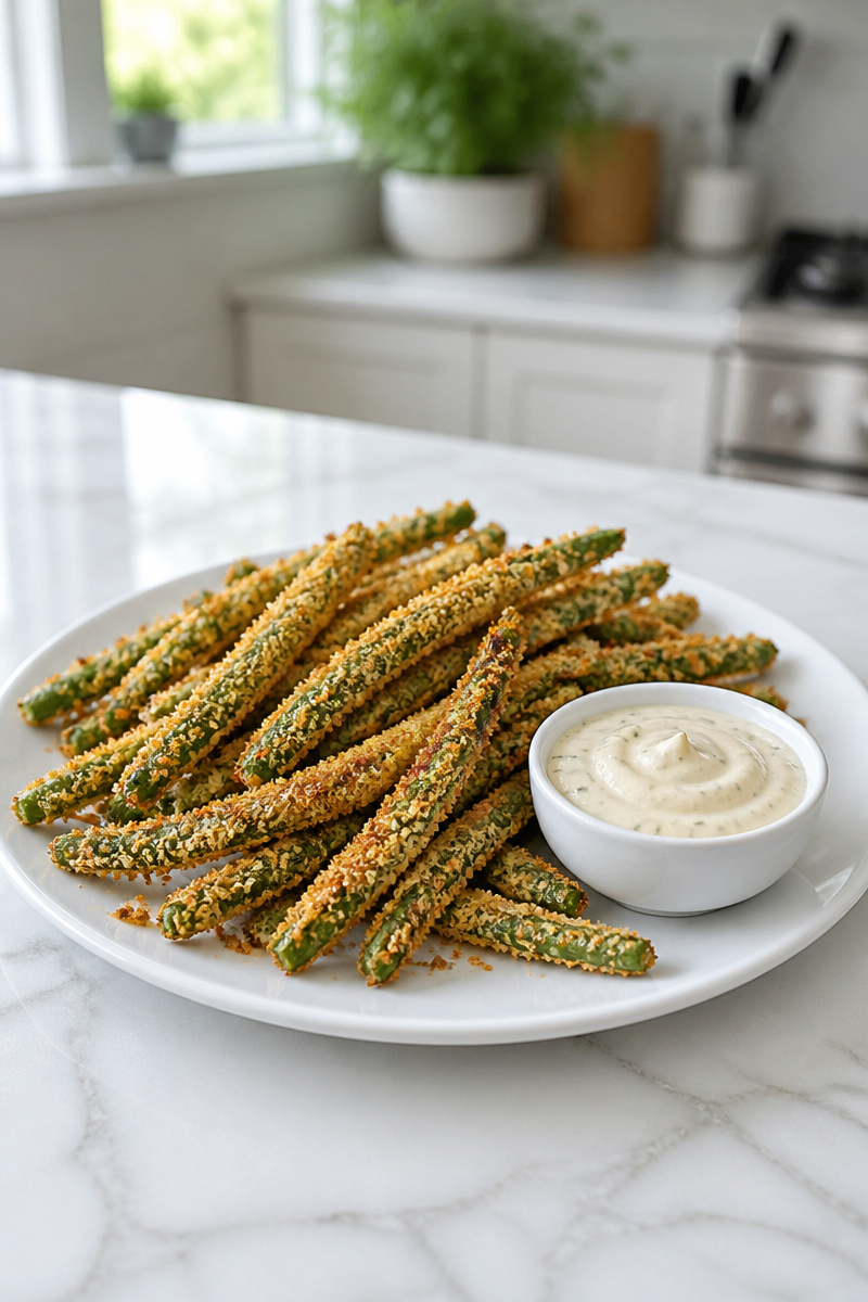 Crispy Baked Green Bean Fries with Garlic Aioli