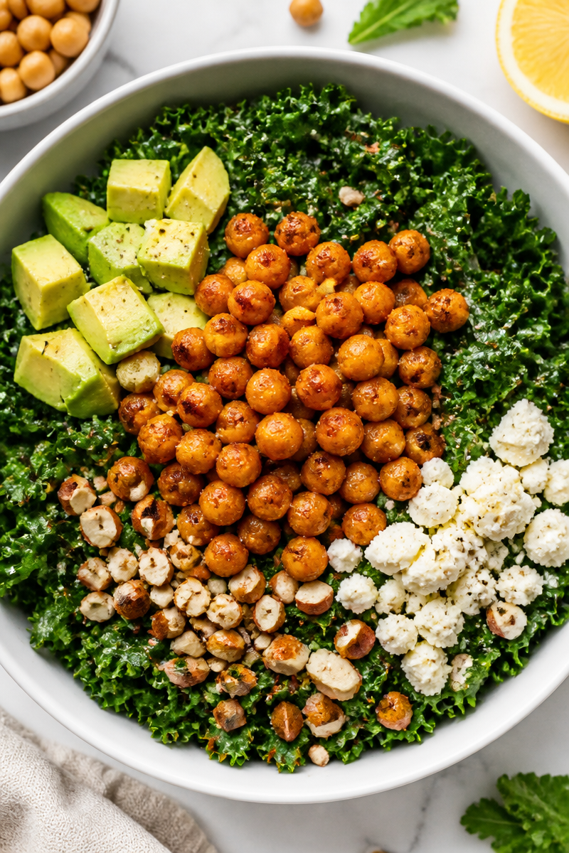 Crispy Roasted Chickpea and Kale Salad Bowl