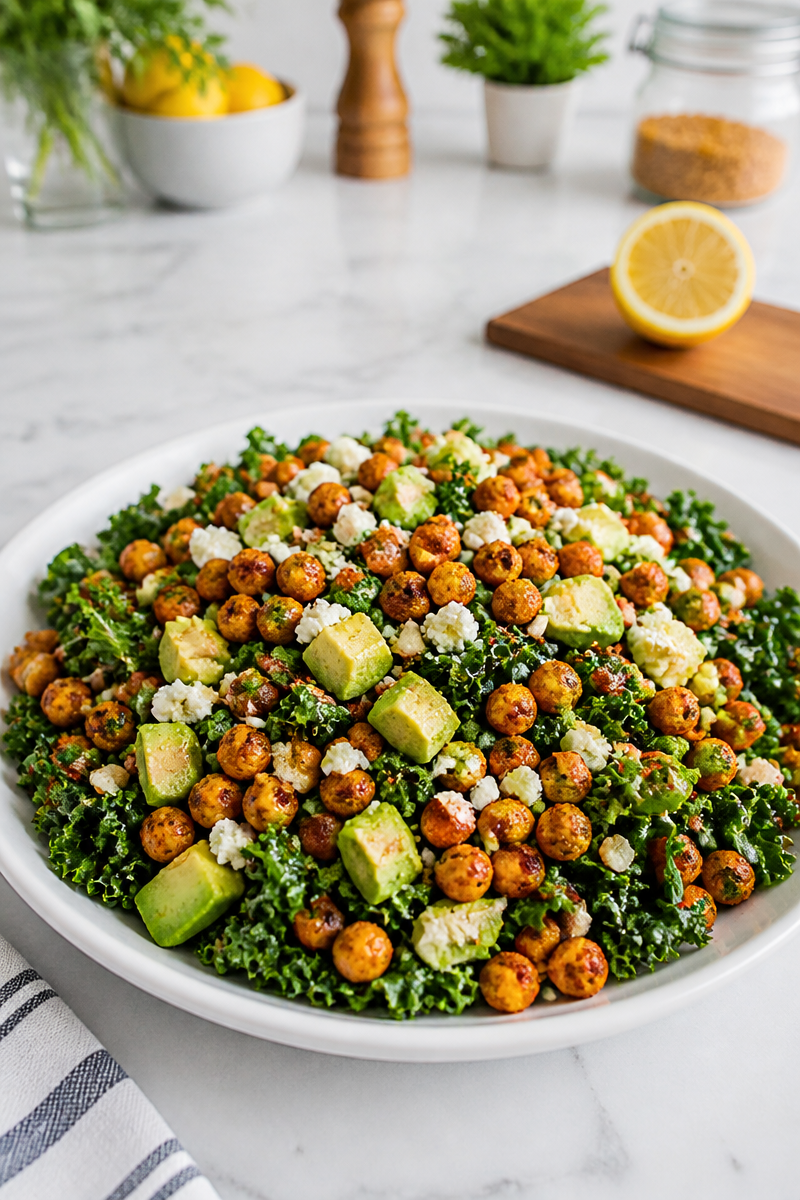 Crispy Roasted Chickpea and Kale Salad Bowl