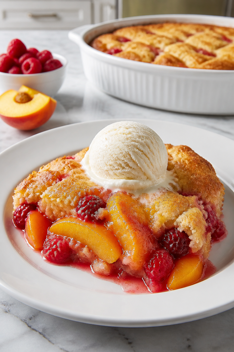 Decadent Peach and Raspberry Cobbler Decadent Peach and Raspberry Cobbler