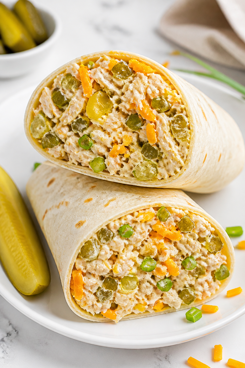 Easy Dill Pickle Chicken Salad Wrap with Cheddar