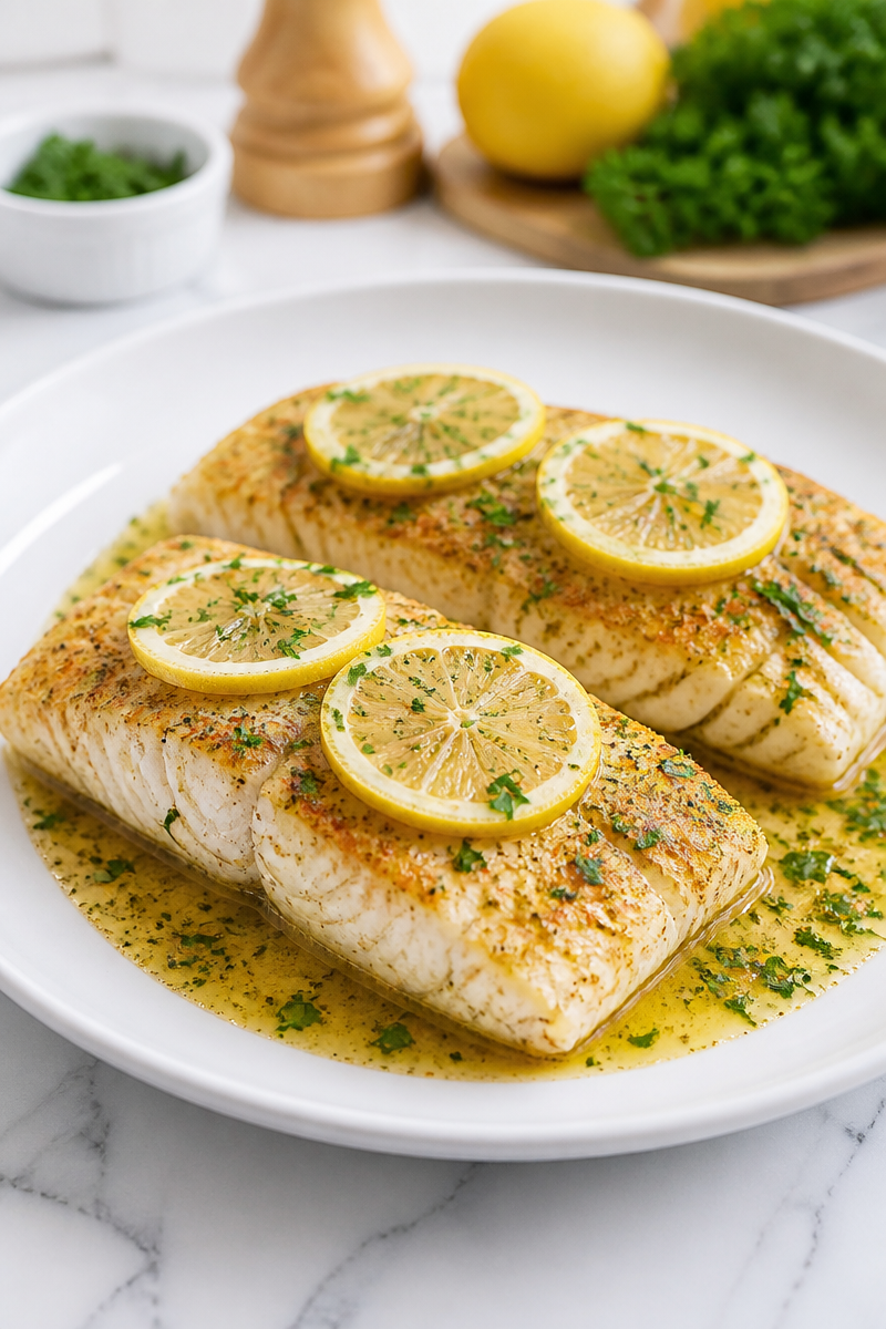 Easy Garlic Butter Baked Halibut Filet Easy Garlic Butter Baked Halibut Filet