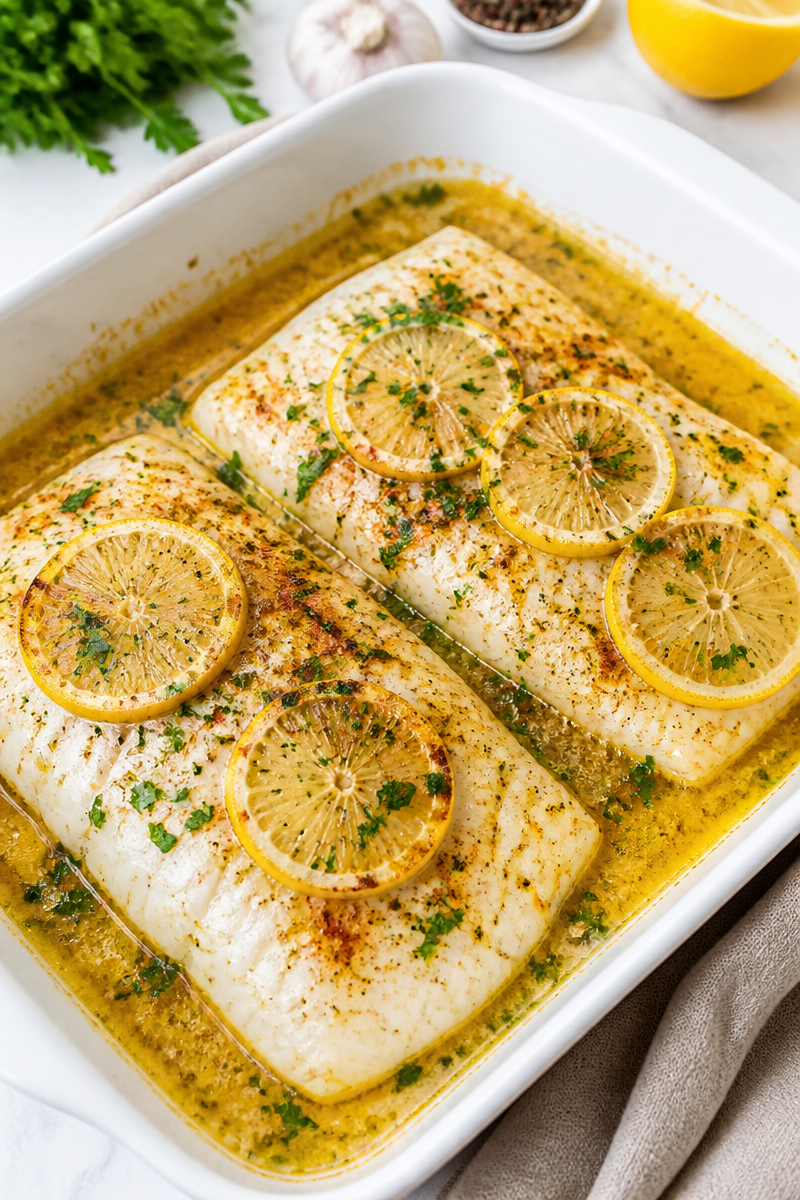 Easy Garlic Butter Baked Halibut Filet Easy Garlic Butter Baked Halibut Filet