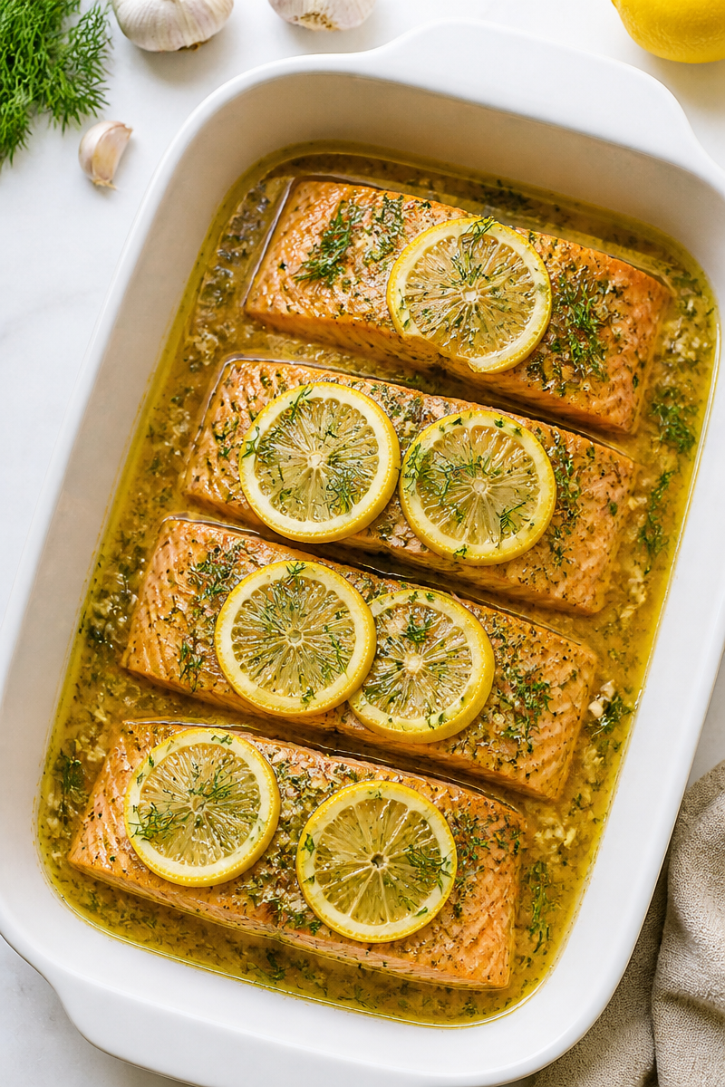 Easy Garlic Butter Baked Salmon with Lemon and Dill
