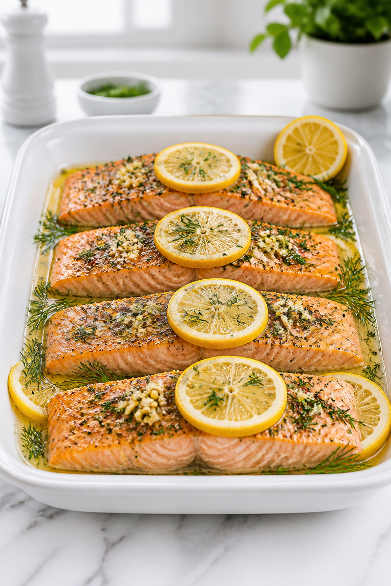 Easy Garlic Butter Baked Salmon with Lemon and Dill