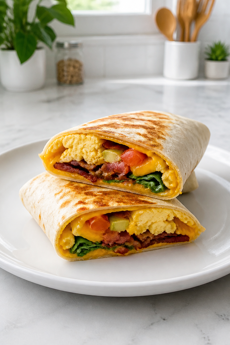 Easy Turkey Bacon Cheddar Breakfast Wrap Easy Turkey Bacon Cheddar Breakfast Wrap