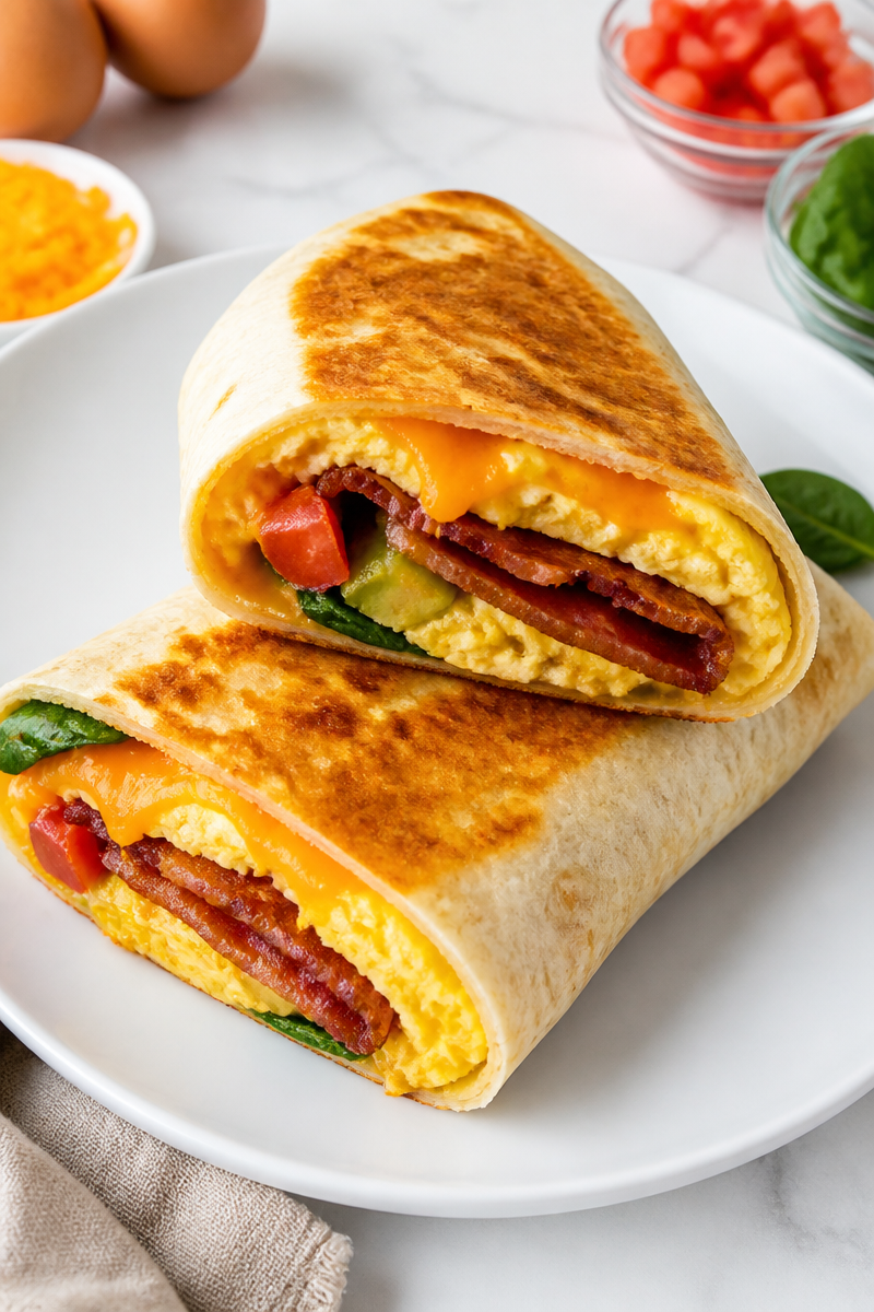 Easy Turkey Bacon Cheddar Breakfast Wrap Easy Turkey Bacon Cheddar Breakfast Wrap