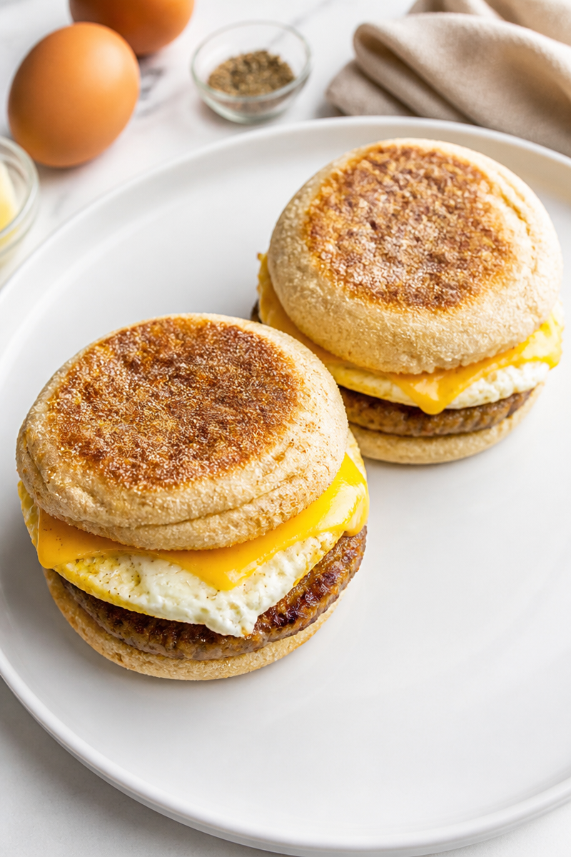 English Muffin Breakfast Sandwich with Sausage