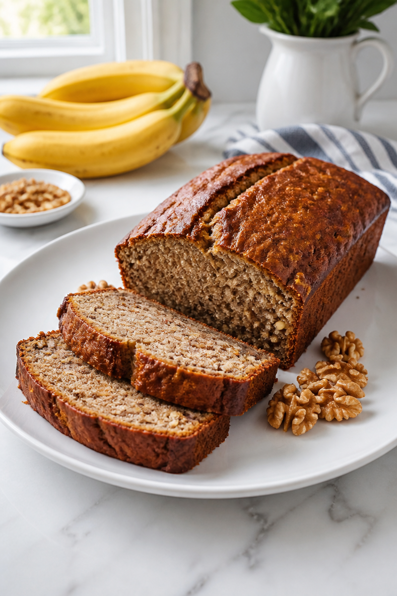 Fluffy Banana Walnut Bread for Breakfast