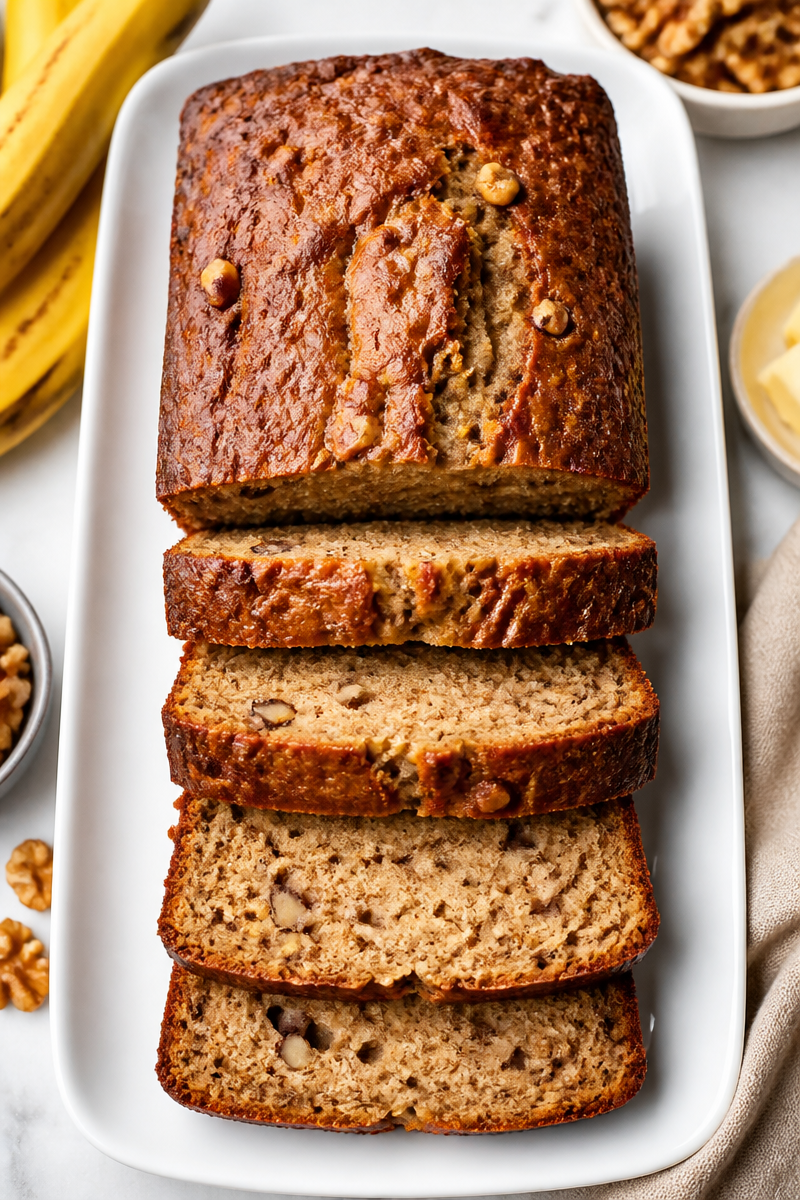 Fluffy Banana Walnut Bread for Breakfast