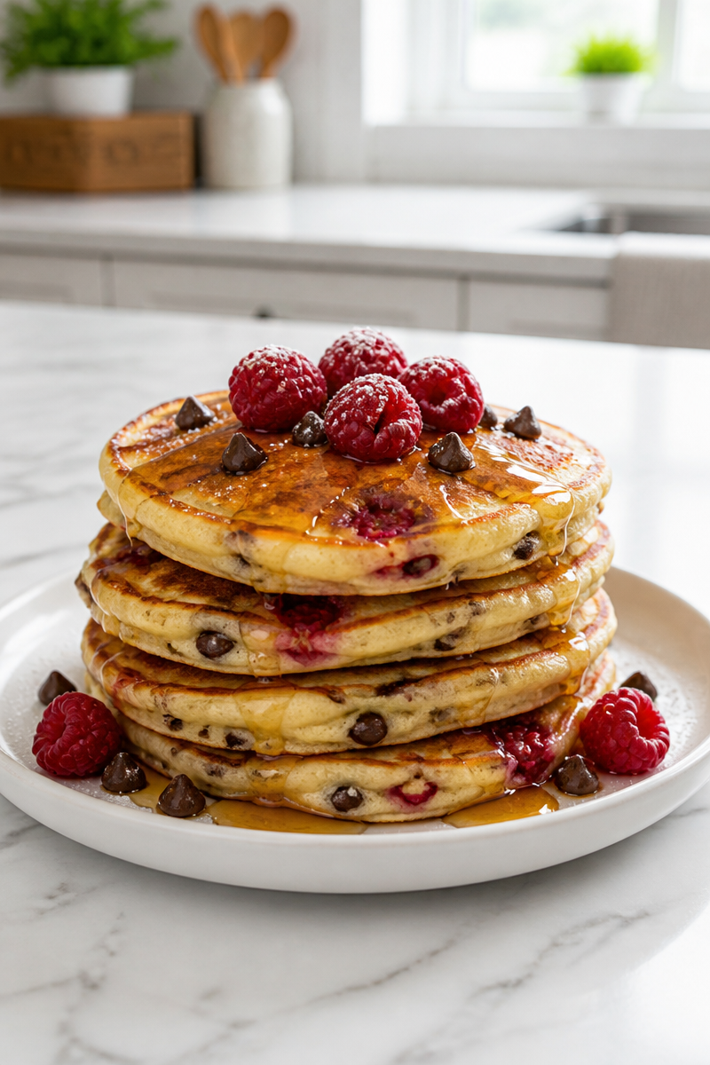 Fluffy Raspberry Chocolate Chip Pancake Fluffy Raspberry Chocolate Chip Pancake