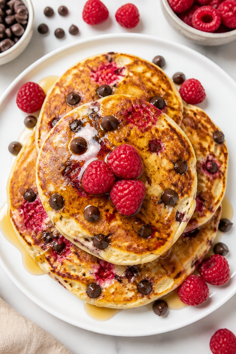 Fluffy Raspberry Chocolate Chip Pancake Fluffy Raspberry Chocolate Chip Pancake