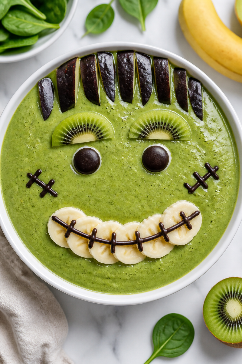 Frankenstein Monster Face Green Smoothie Breakfast Frankenstein Monster Face Green Smoothie Breakfast
