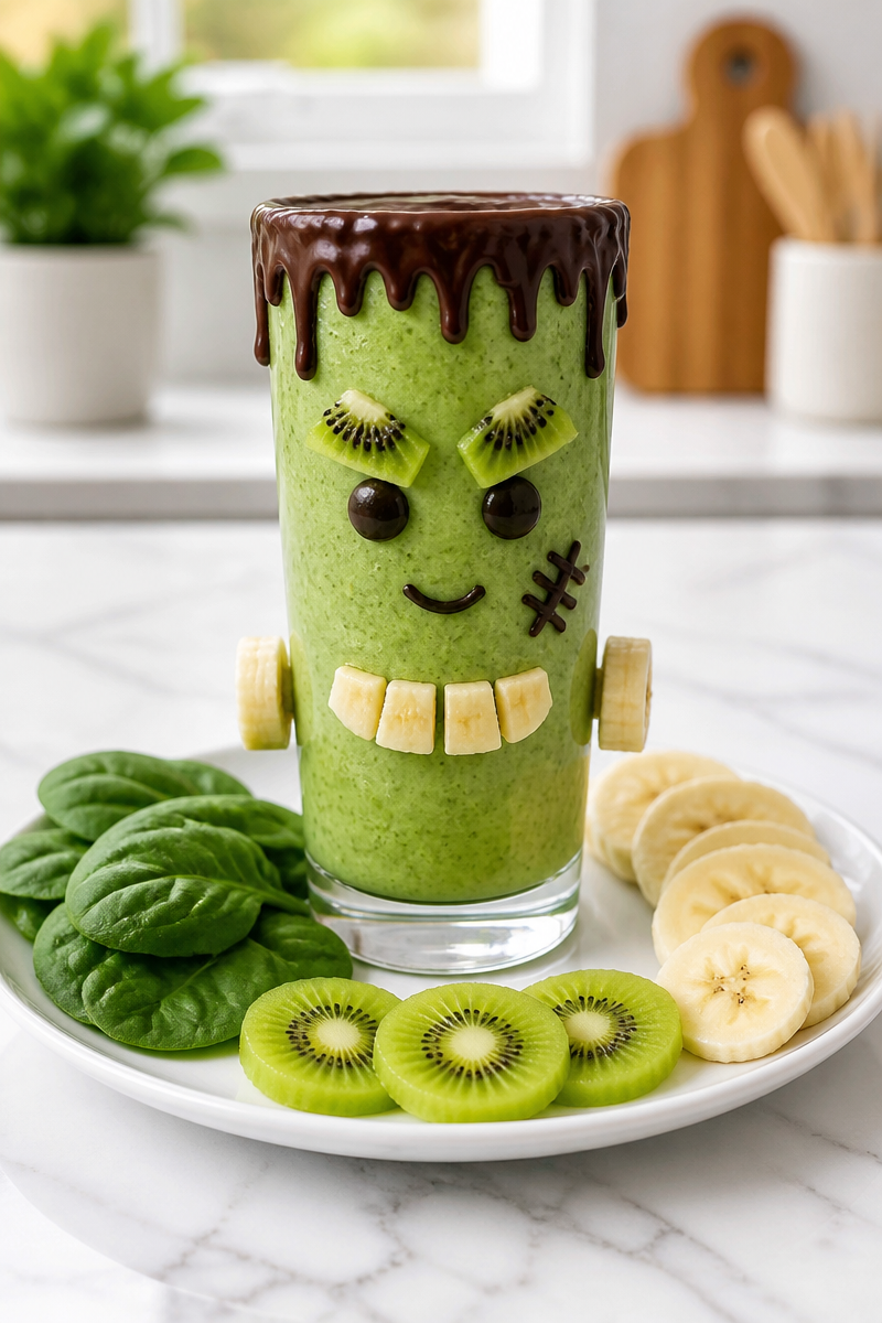 Frankenstein Monster Face Green Smoothie Breakfast Frankenstein Monster Face Green Smoothie Breakfast