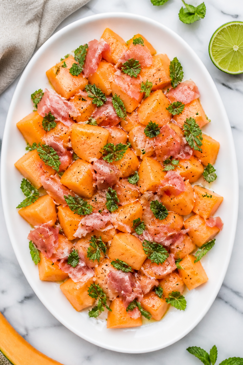 Fresh Cantaloupe Prosciutto Mint Salad Fresh Cantaloupe Prosciutto Mint Salad