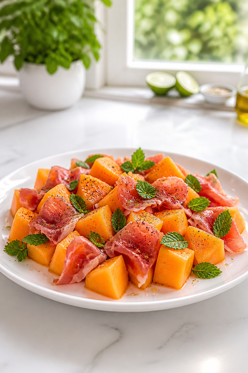 Fresh Cantaloupe Prosciutto Mint Salad Fresh Cantaloupe Prosciutto Mint Salad
