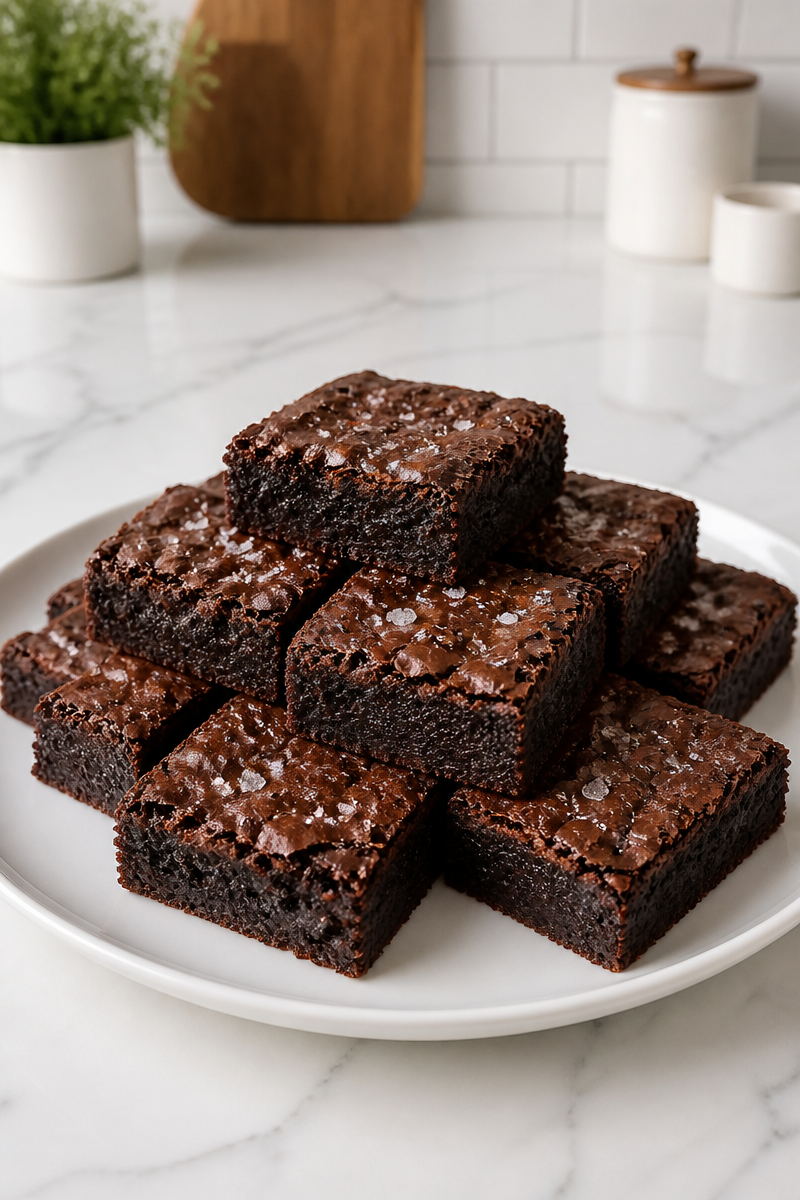 Fudgy Dark Chocolate Brownies with Sea Salt Flakes Fudgy Dark Chocolate Brownies with Sea Salt Flakes