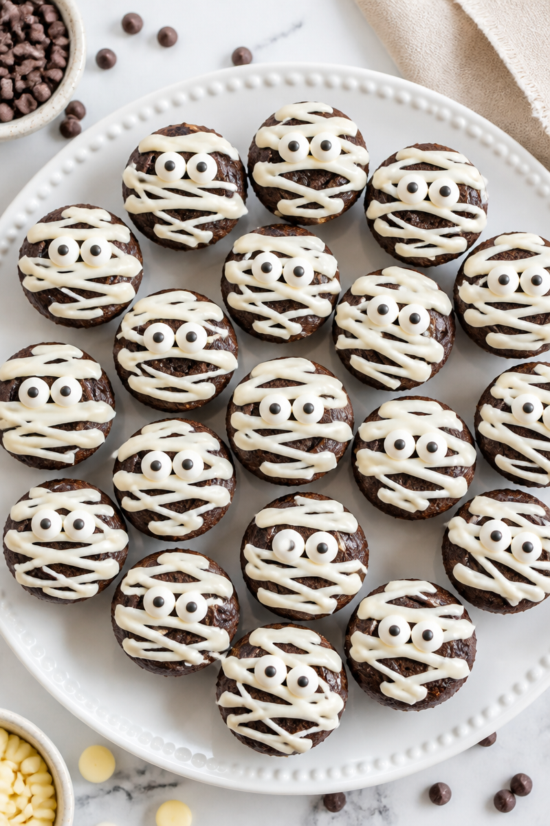 Fudgy Halloween Mummy Brownie Bite