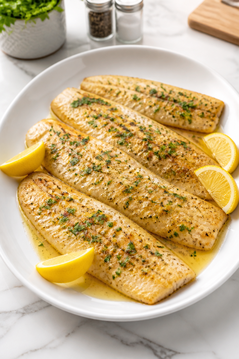 Garlic Butter Baked Flounder with Lemon