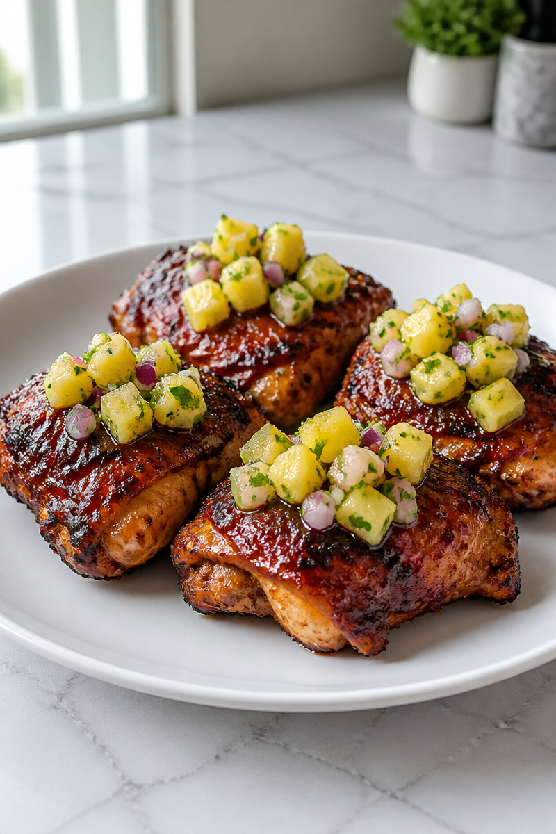 Grilled BBQ Chicken Thigh with Pineapple Salsa Grilled BBQ Chicken Thigh with Pineapple Salsa