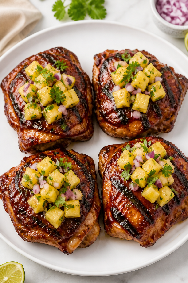 Grilled BBQ Chicken Thigh with Pineapple Salsa Grilled BBQ Chicken Thigh with Pineapple Salsa
