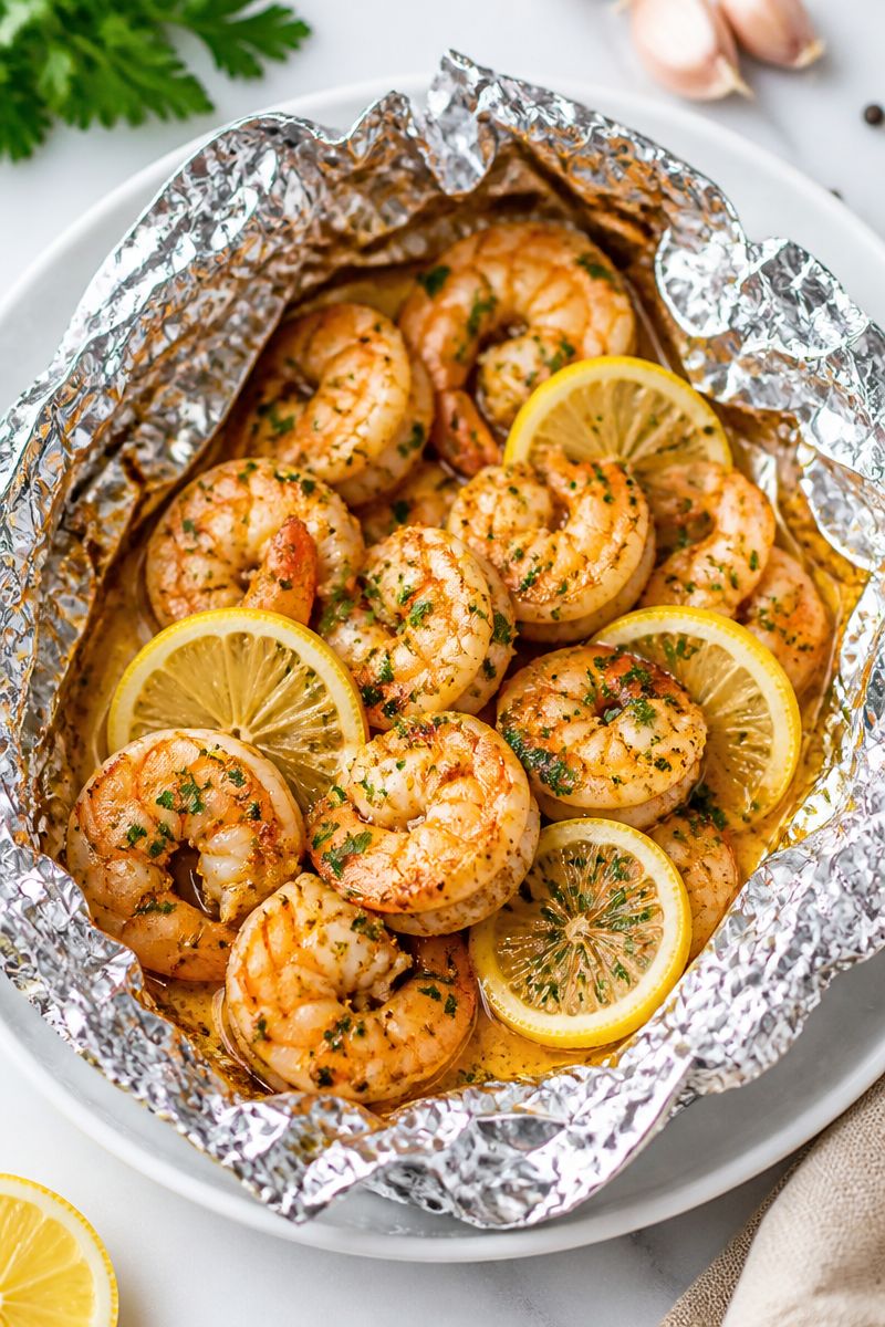 Grilled Shrimp Foil Packet with Garlic Butter