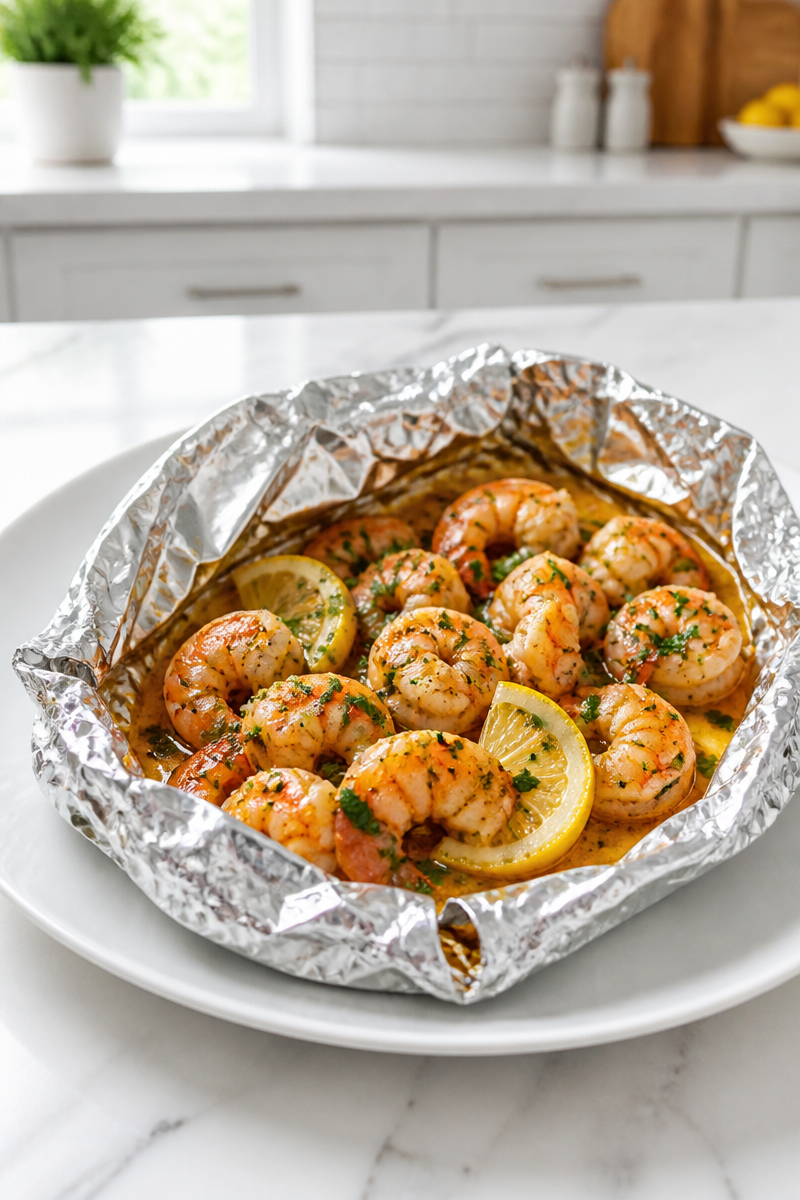 Grilled Shrimp Foil Packet with Garlic Butter
