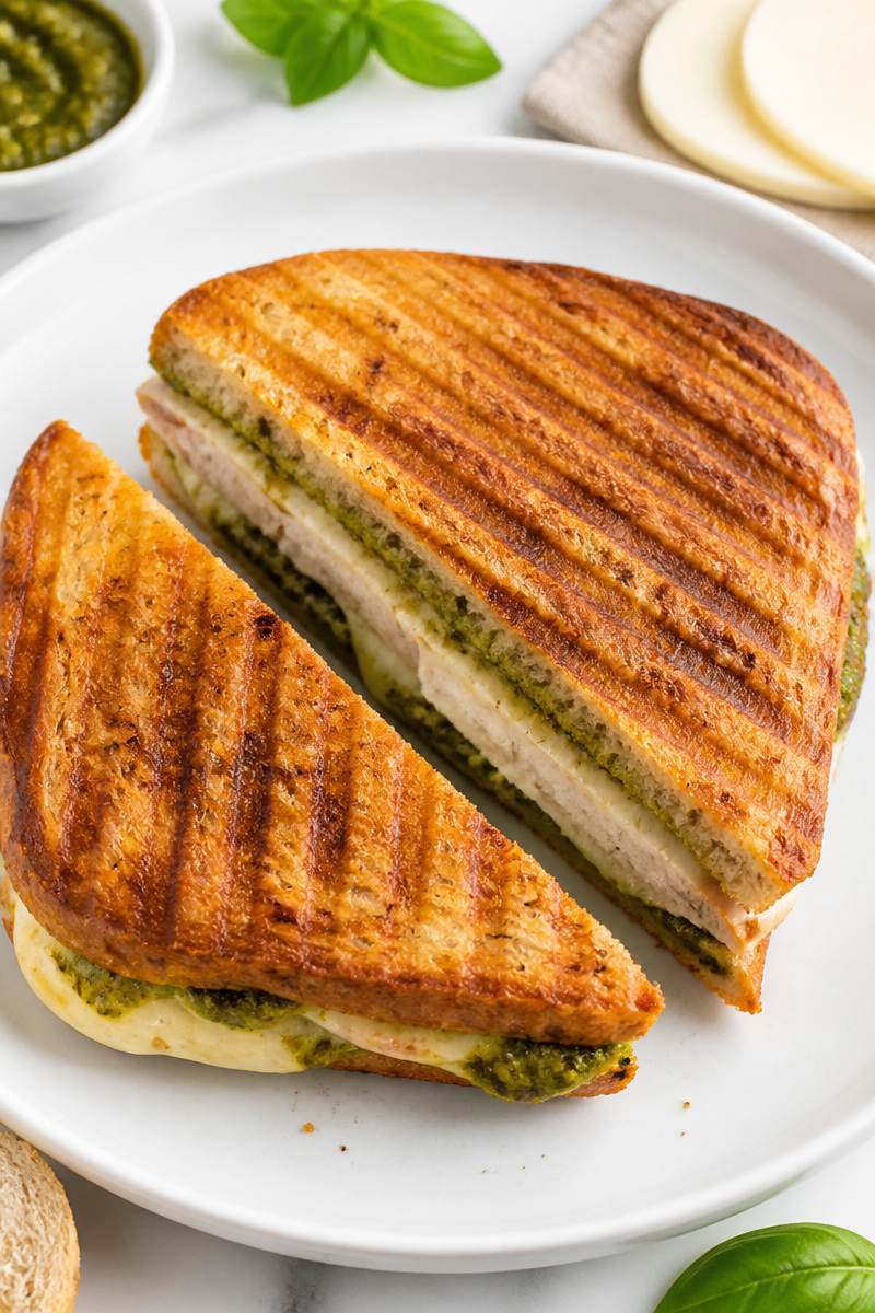 Grilled Turkey And Pesto Panini Sandwich Lunch