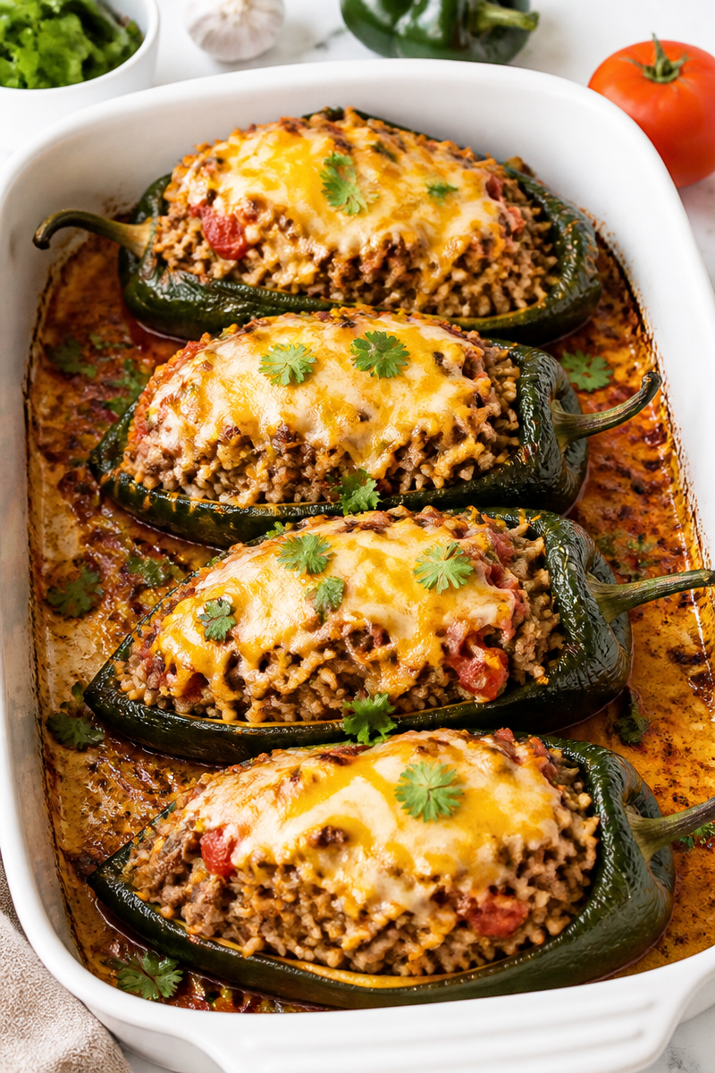 Ground Beef and Rice Stuffed Poblano Pepper Ground Beef and Rice Stuffed Poblano Pepper