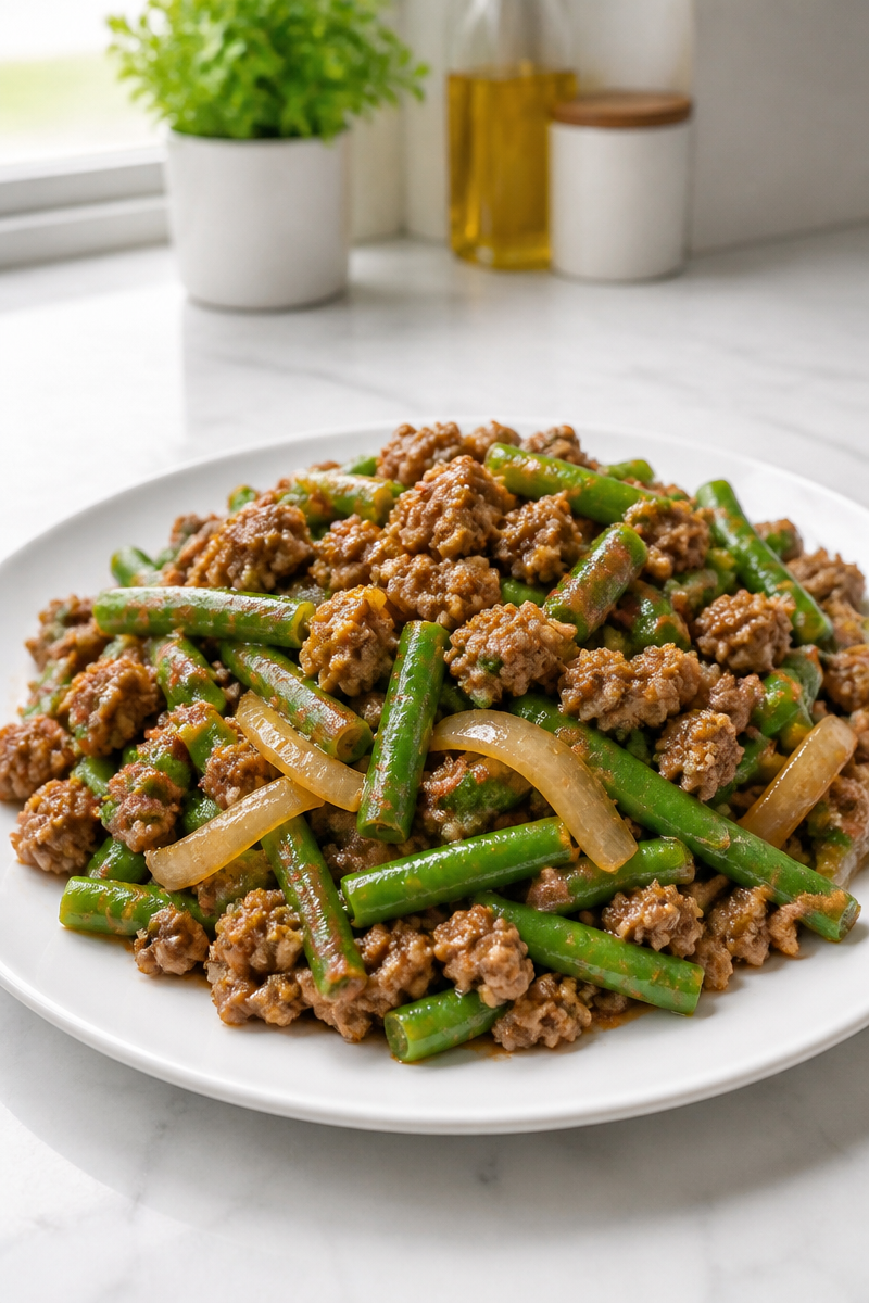 Ground Pork and Green Bean Dinner Stir Fry
