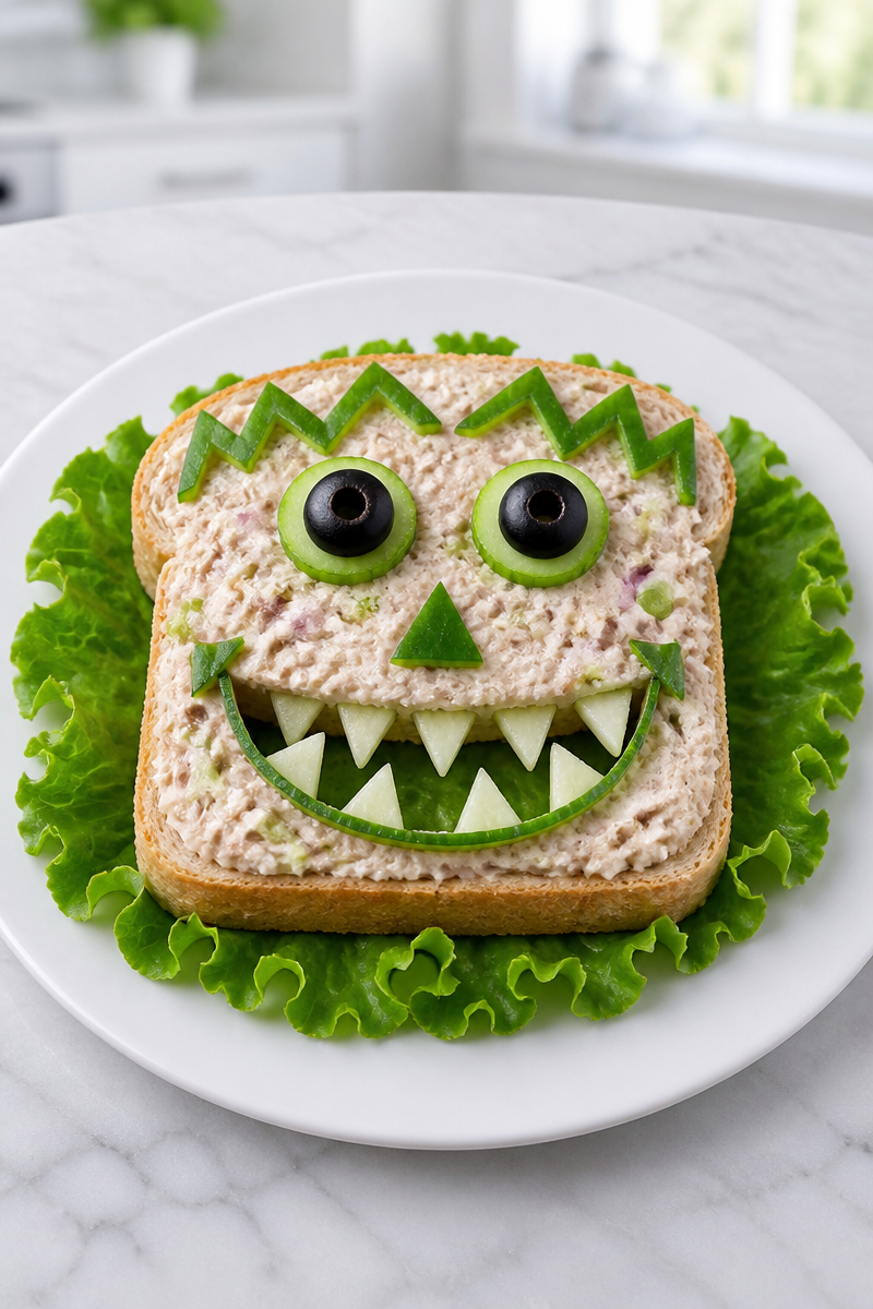 Halloween Monster Face Tuna Salad Sandwich Halloween Monster Face Tuna Salad Sandwich