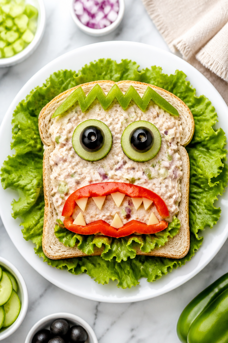 Halloween Monster Face Tuna Salad Sandwich Halloween Monster Face Tuna Salad Sandwich