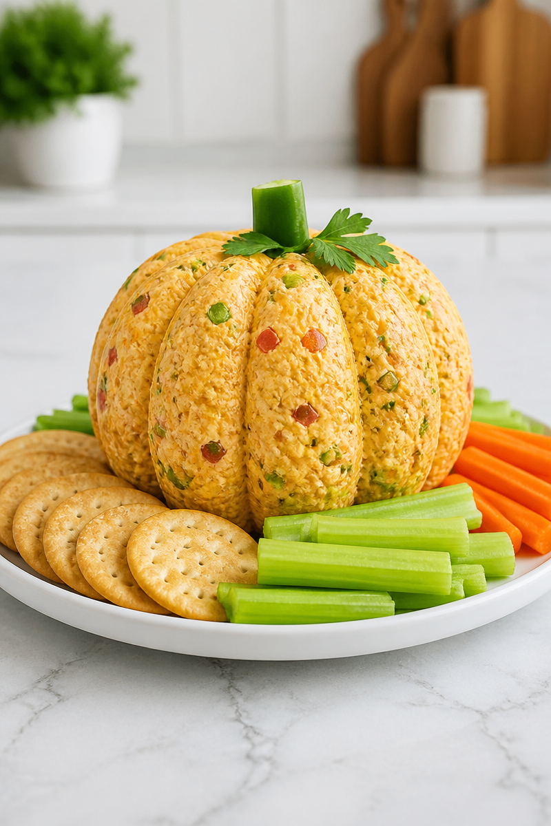 Halloween Pumpkin Shaped Cheese Ball Halloween Pumpkin Shaped Cheese Ball