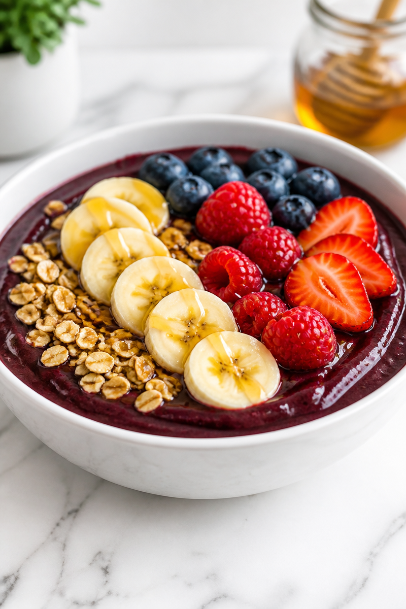 Healthy Acai Bowl with Granola, Banana, and Honey Healthy Acai Bowl with Granola, Banana, and Honey