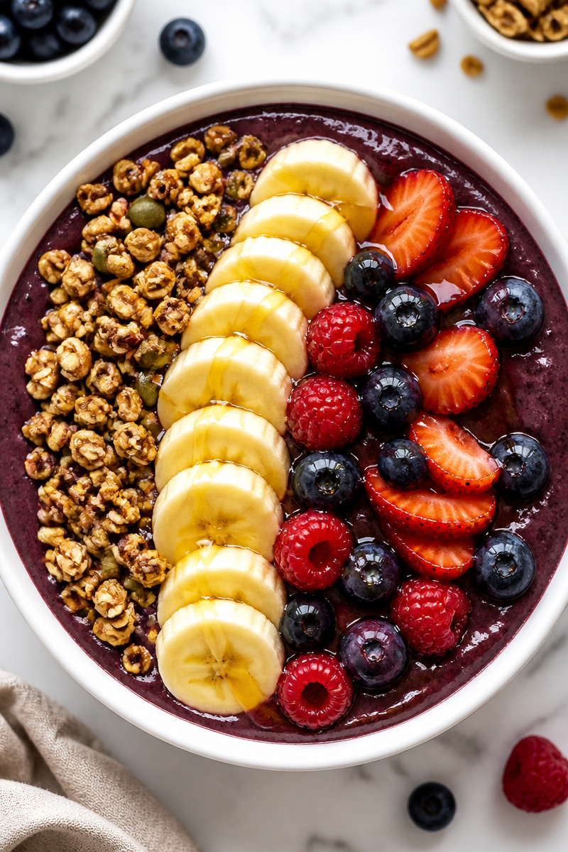 Healthy Acai Bowl with Granola, Banana, and Honey Healthy Acai Bowl with Granola, Banana, and Honey