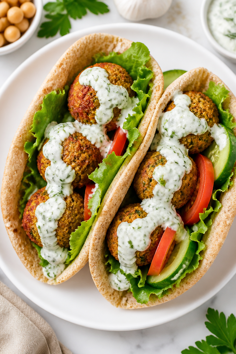 Healthy Baked Falafel And Tzatziki Pita Sandwich Healthy Baked Falafel And Tzatziki Pita Sandwich