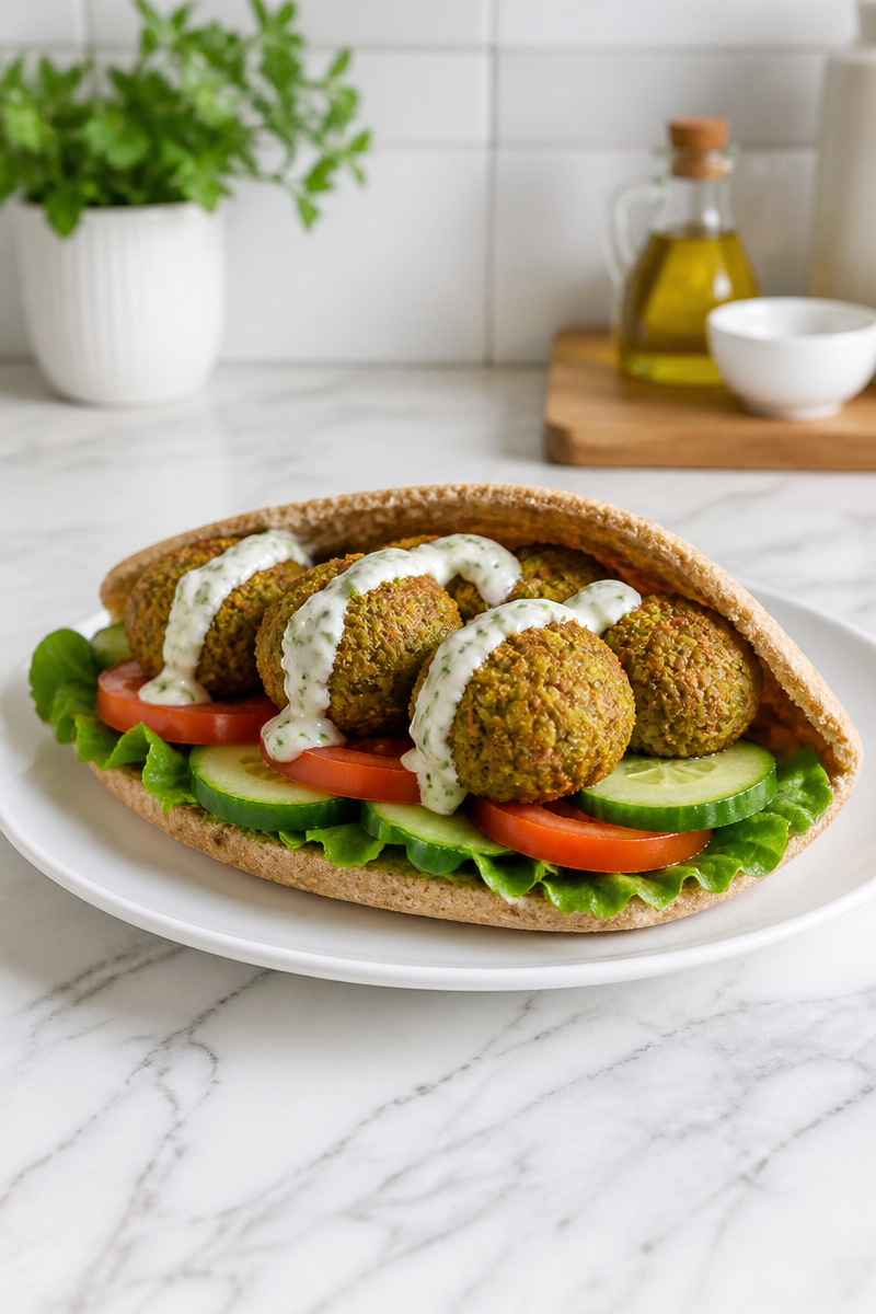 Healthy Baked Falafel And Tzatziki Pita Sandwich Healthy Baked Falafel And Tzatziki Pita Sandwich
