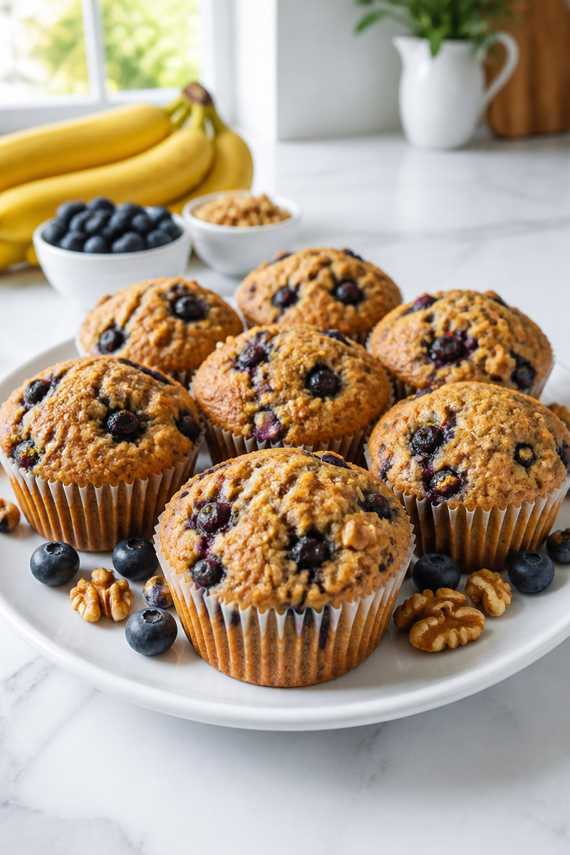 Healthy Blueberry And Walnut Banana Muffin